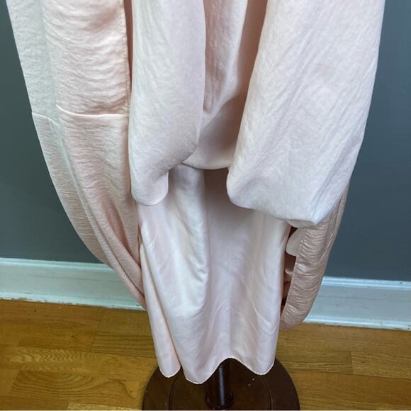 Siren Summer pink satin skirt medium Tahari NWT crochet maxi princess Grecian - Picture 8 of 11